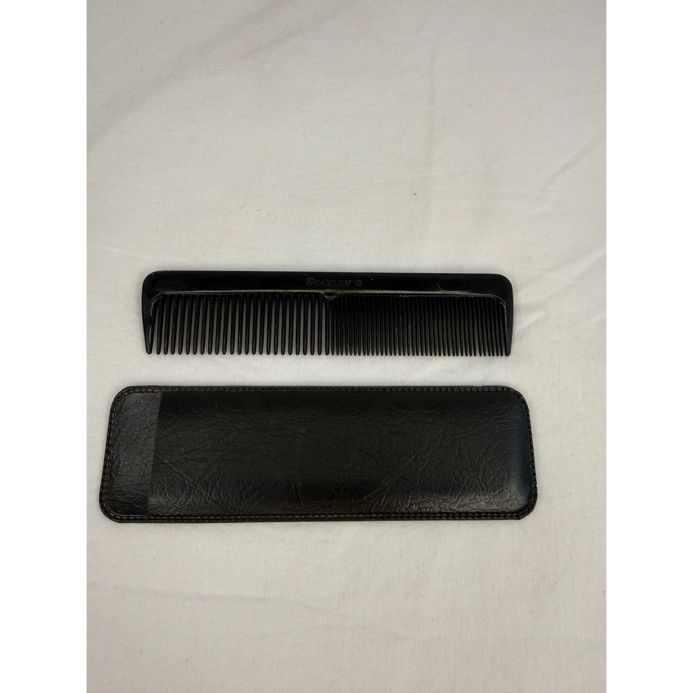 Stanley Vintage Black Pocket Comb with Textured Protective Sleeve Travel Size 5"